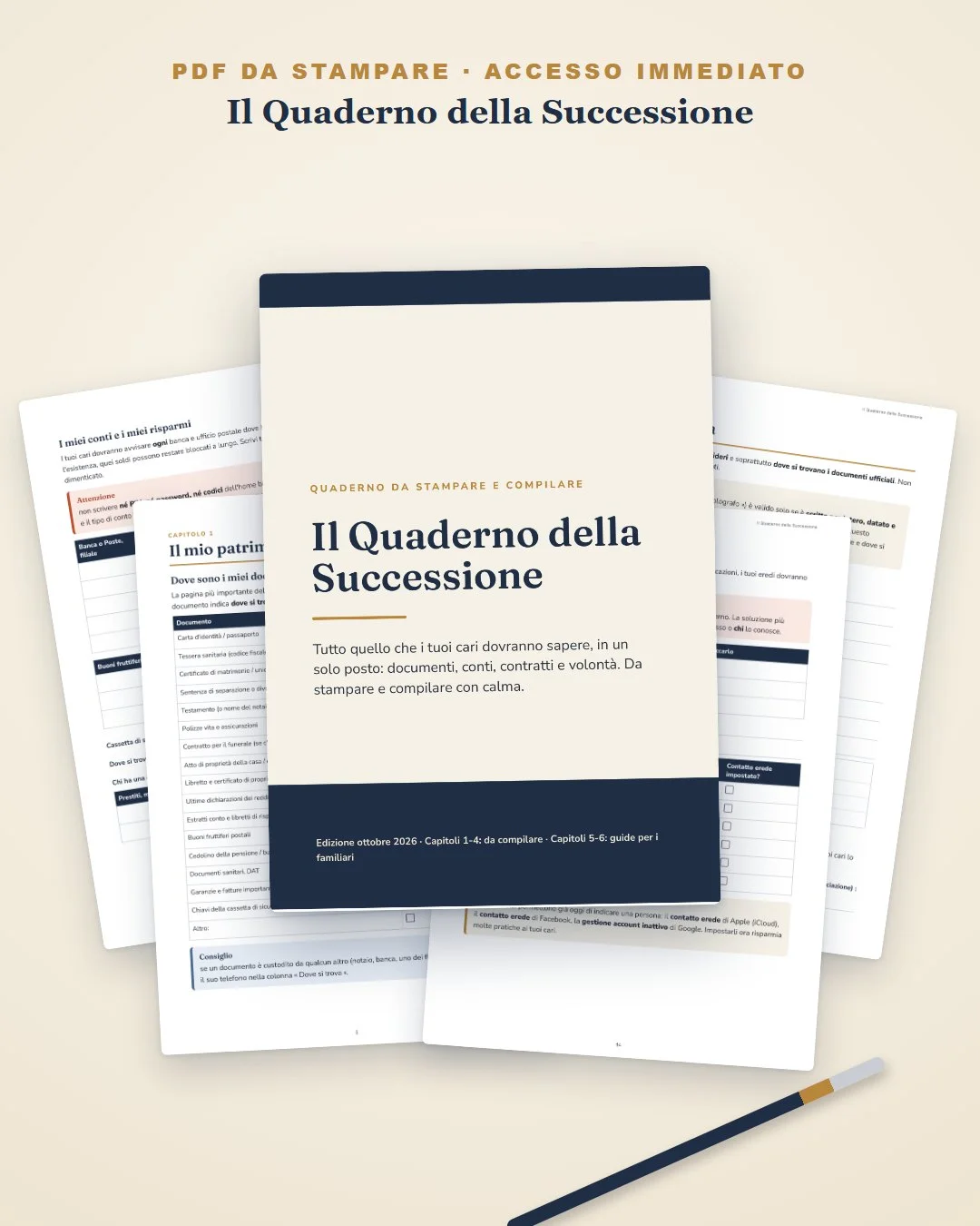 Il Quaderno della Successione: la copertina e le pagine interne da compilare